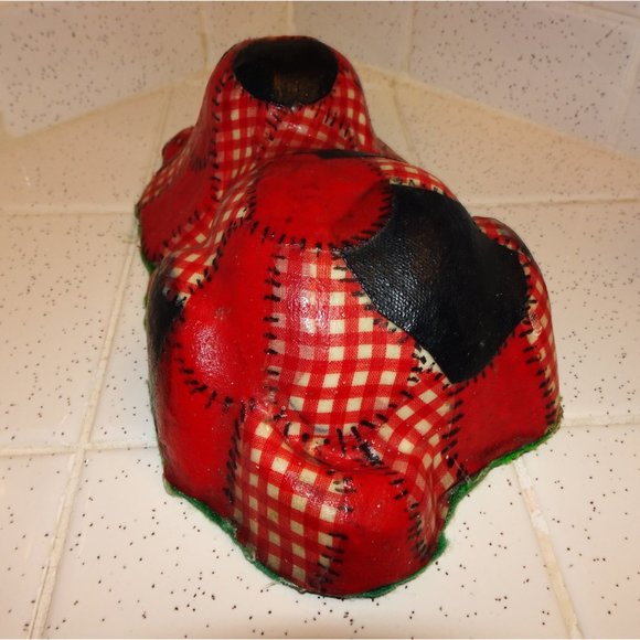 Vintage Red & Black Patchwork Dog Door Stopper decoupage - Picture 9 of 10